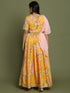 Girl's Yellow Floral Print Crop Top & Lehenga Set With Dupatta